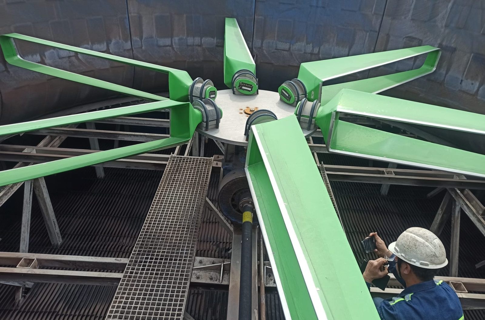 Large GT Green Fan on a cooling tower fan deck