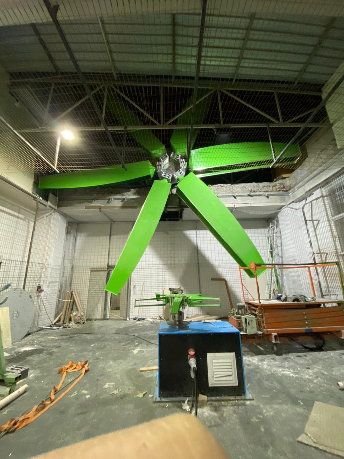 Assembled GT Green Fan on a stand in the Gebze factory